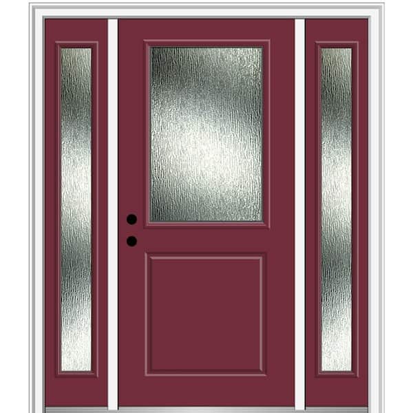 MMI DOOR Rain Glass 64 in. x 80 in. Right-Hand Inswing Burgundy Fiberglass Prehung Front Door on 4-9/16 in. Frame