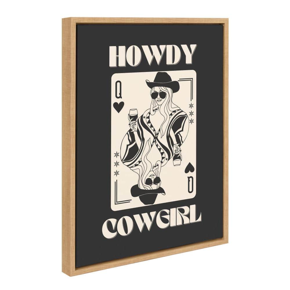 Howdy Cowgirl Queen Black and Beige Canvas Print with Natural Frame