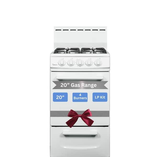 20 in. 4 Burners Freestanding Gas Range in White with Cast Iron Grates, 2.16 cu. ft. Oven, Knob Controls, LP Kit Incl