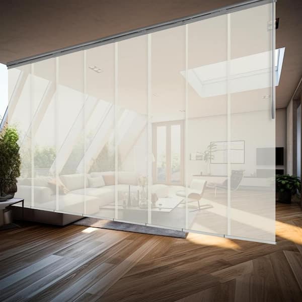 EMOH Ashy Mesh 130 in. - 175 in. W x 116 in. L Adjustable 8-Panel Satin Nickel Double Rail Panel Track with 23.5 in. Slates