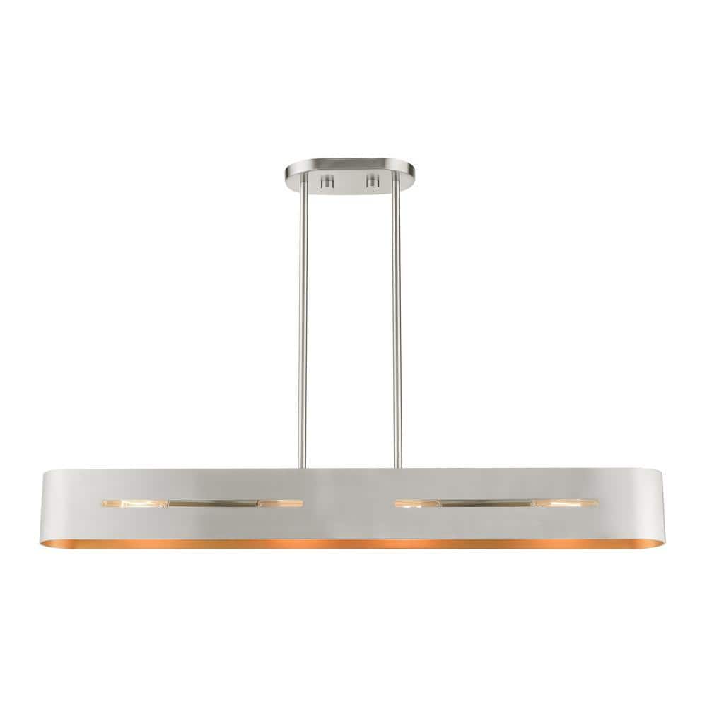 Brushed Nickel 4-Light Linear Chandelier with Medium Bulb Base