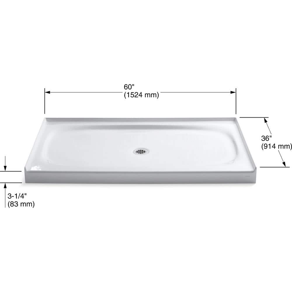 Salient 60" x 36" White Cast Iron Shower Base with Center Drain