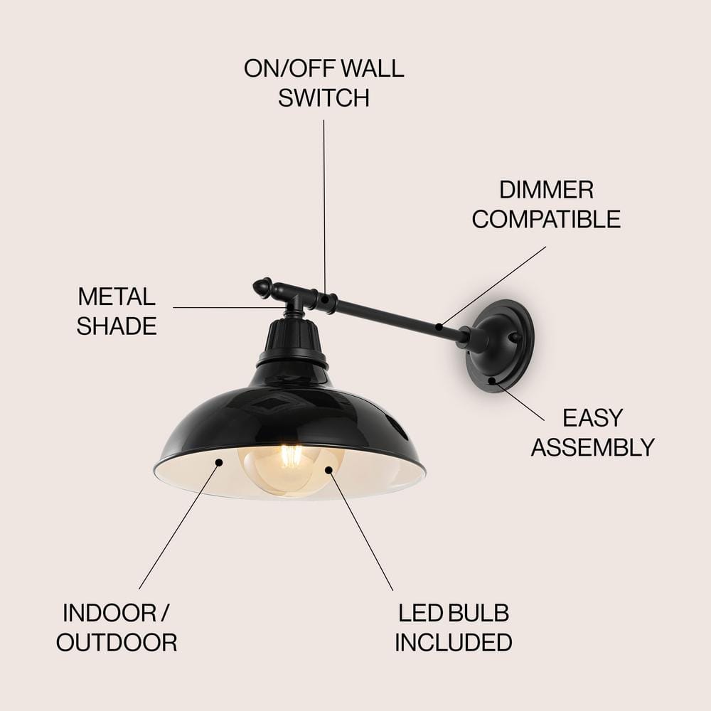 Wallace Industrial 12.25" Black Iron LED Victorian Arm Sconce