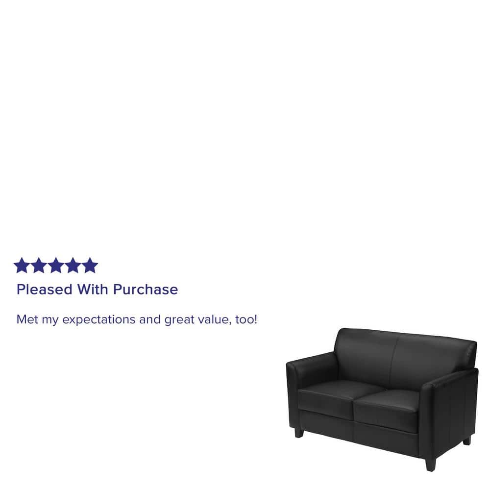 Black Faux Leather Reception Loveseat with Flared Arms