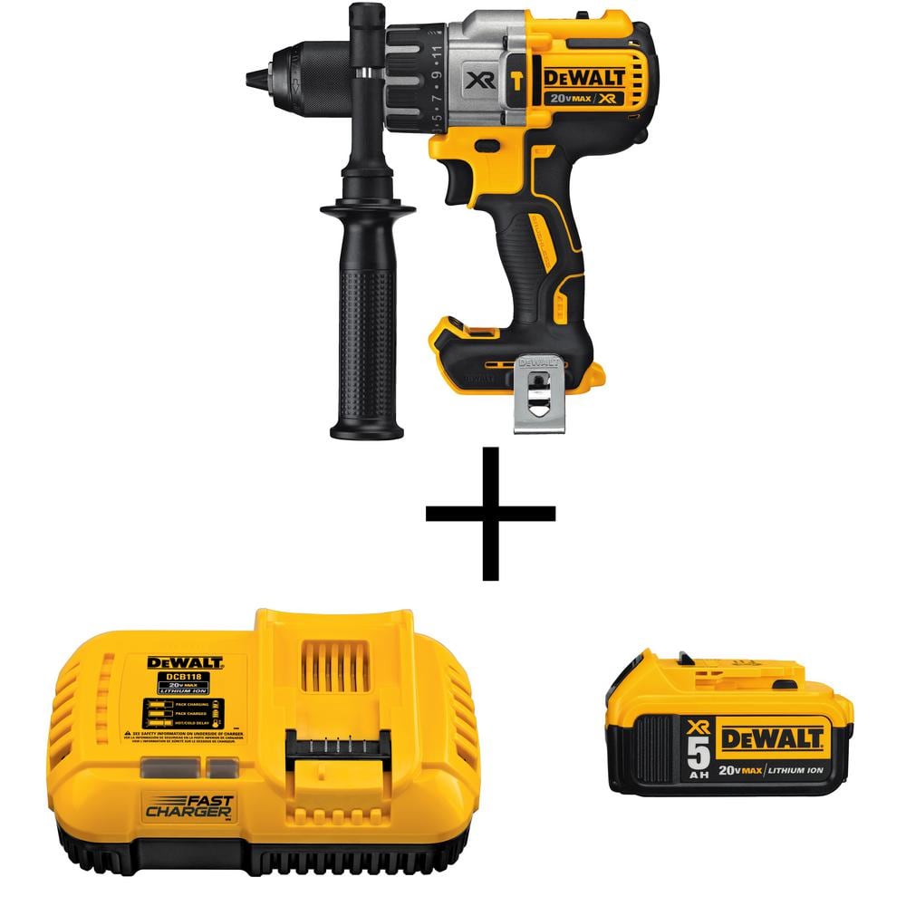 DEWALT 20V MAX XR Cordless Brushless 3-Speed 1/2 in. Hammer Drill and (1) 20V  MAX XR Premium Lithium-Ion 5.0Ah Battery DCD996BW118205 The Home Depot