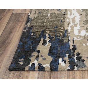 Vivid Tan/Blue 7 ft. 6 in. x 9 ft. 6 in. Abstract Area Rug