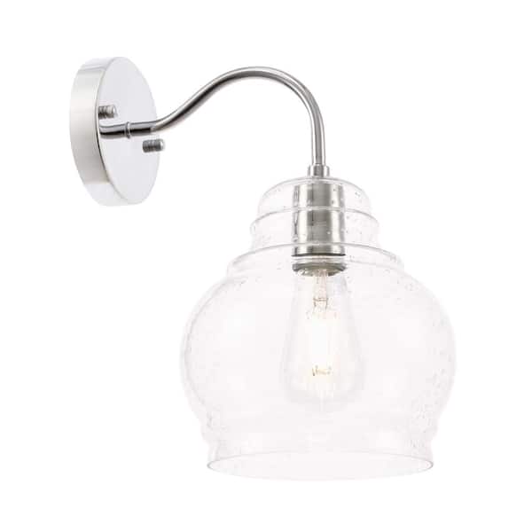 Unbranded Timeless Home Piper 8 in. W x 13.5 in. H 1-Light Chrome and Clear Seeded Glass Wall Sconce