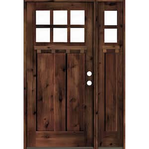 46 in. x 80 in. Craftsman Alder 2- Panel Left-Hand/Inswing 6-Lite Clear Glass Red Mahogany Stain Wood Prehung Front Door