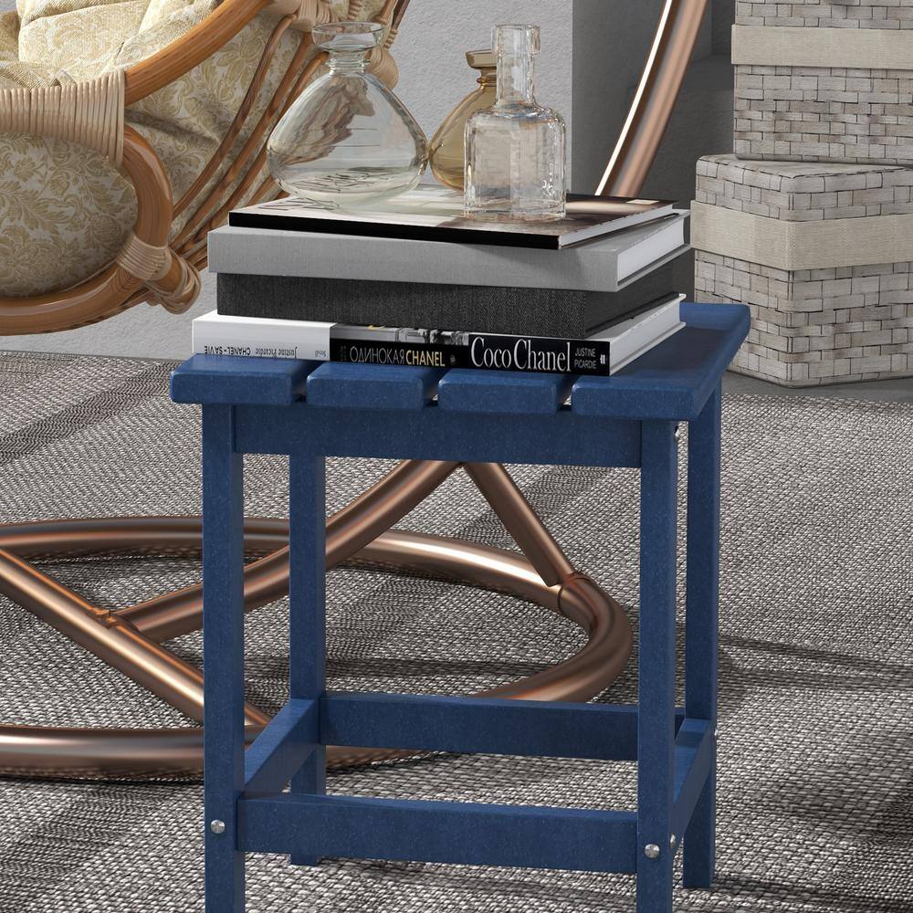Blue HDPE Square Outdoor End Table, Weather Resistant