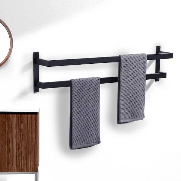 32 in. 2-Bar Towel Rack Wall Mounted Stainless Steel in Matte Black