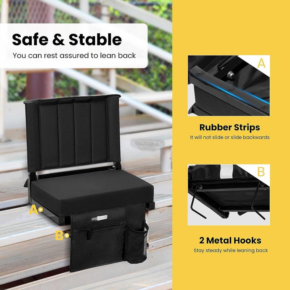 Black Foldable Stadium Seat with Cushions and Arm Rest