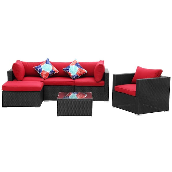 Wicker Outdoor Patio Furniture Sofa Set, Patio Furniture Sets Red Cushions