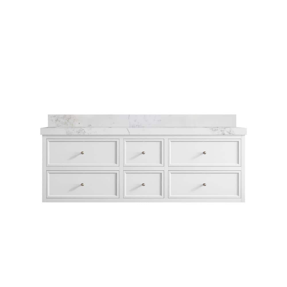 Roswell Floating 60 in. Double Sink Freestanding White Bath Vanity with Calacatta Nuvo Qt. Top Unassembled price history on PriceWatchPro
