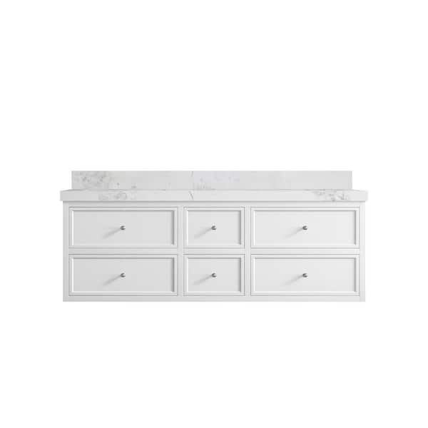 Willow Collections Roswell Floating 60 in. Double Sink Freestanding White Bath Vanity with Calacatta Nuvo Qt. Top Unassembled