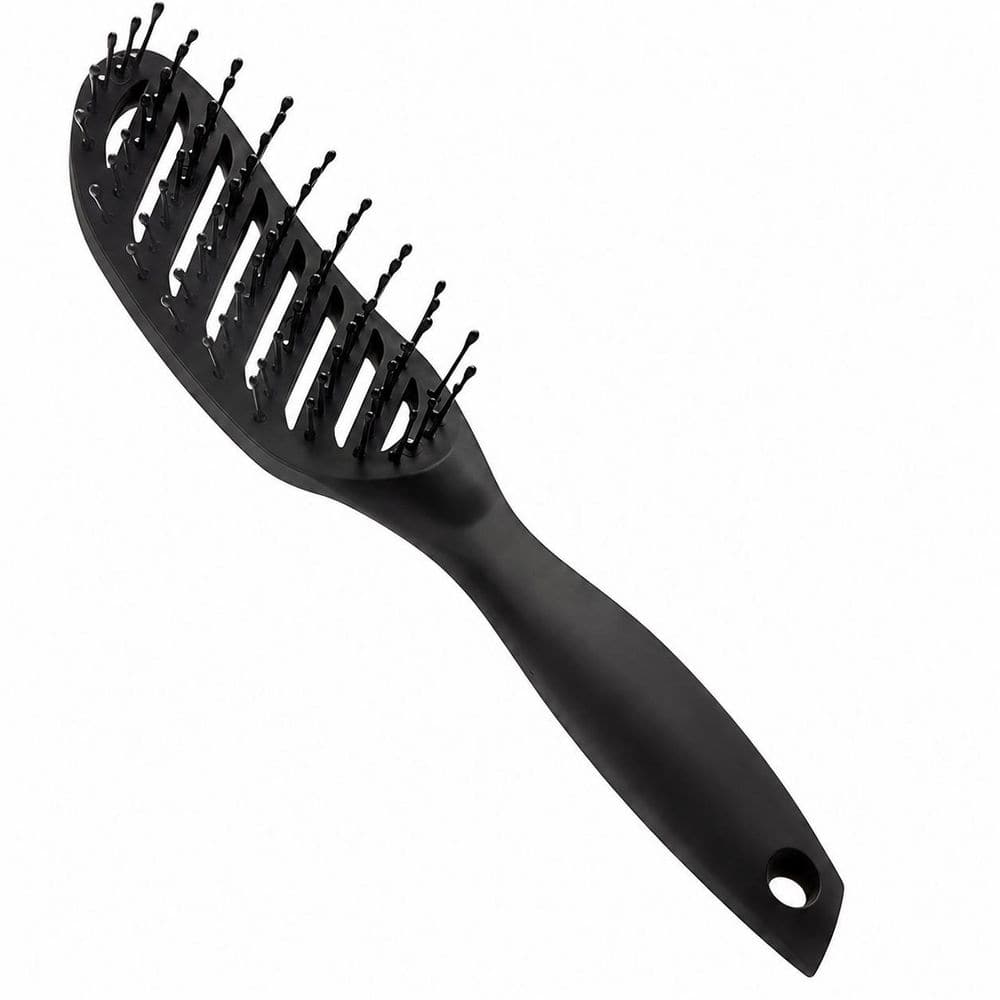Curved Vent Detangling Hair Brush, 9.45 in, Black, Nylon Bristles, Oval Shape for Blow Drying and Styling