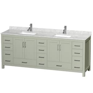Sheffield 84 in. W x 22 in. D x 35 in . H Double Bath Vanity in Light Green with White Carrara Marble Top