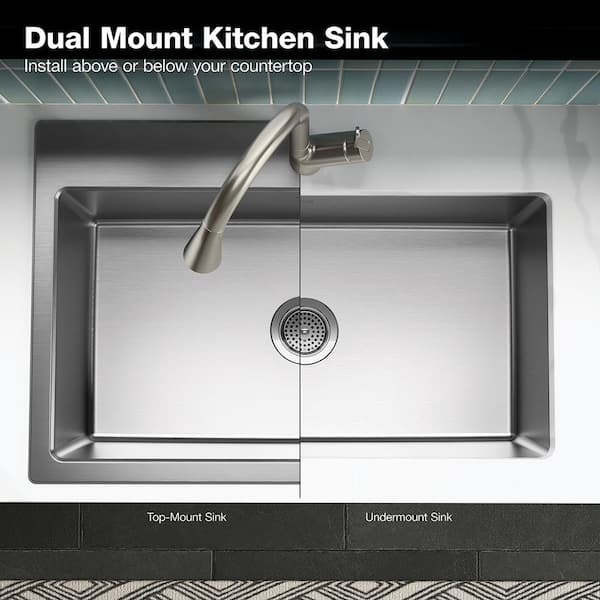 33 inch Flush Mount Medium Single Bowl Stainless Steel Kitchen Sink