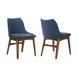 Azalea Blue Fabric and Walnut Wood Dining Side Chairs (Set of 2)