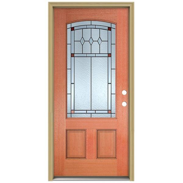 JELD-WEN 36 in. x 80 in. Ashmore Camber Top 3/4 Lite Unfinished Mahogany Prehung Front Door with Brickmould and Patina Caming