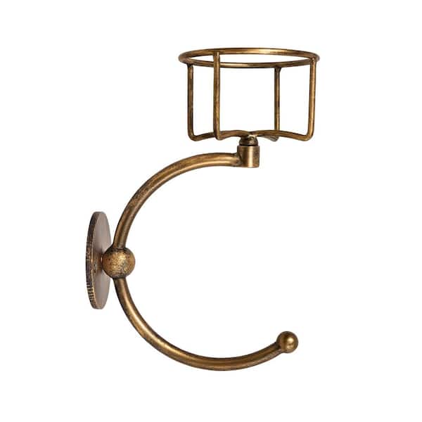 Wall Mounted C-Shaped Towel Ring with Top Storage Basket in Bronze, Unique Space-Saving Wall Mount Holder for Towels