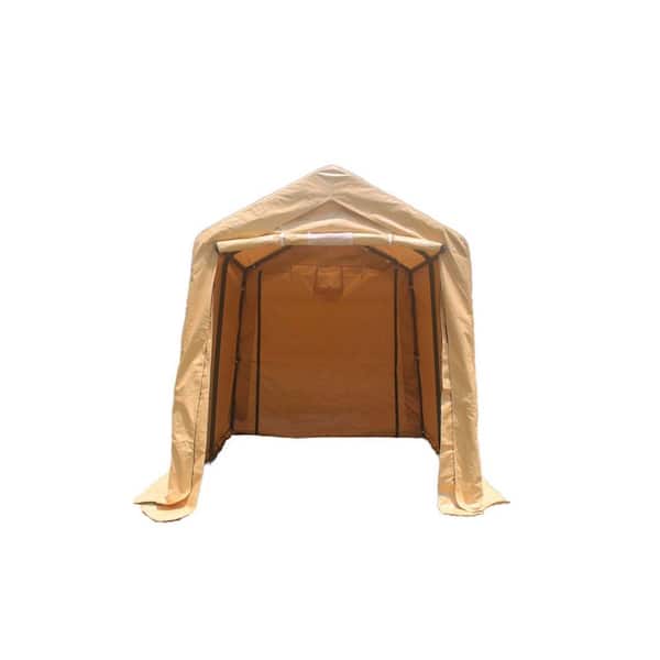 7 ft. x 8 ft. Sand Outdoor Gazebo Portable Storage Shelter Shed with 2-Roll up Zipper Doors for Motorcycle