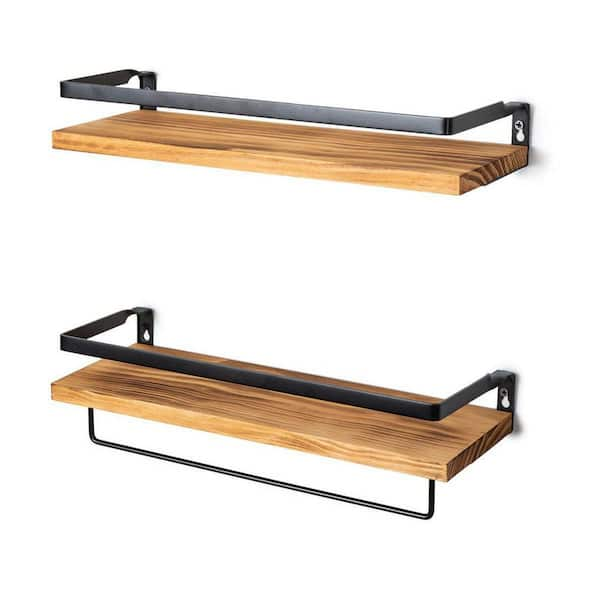 Solid Wood Wall Mounted Bathroom Shelves with Towel Bar