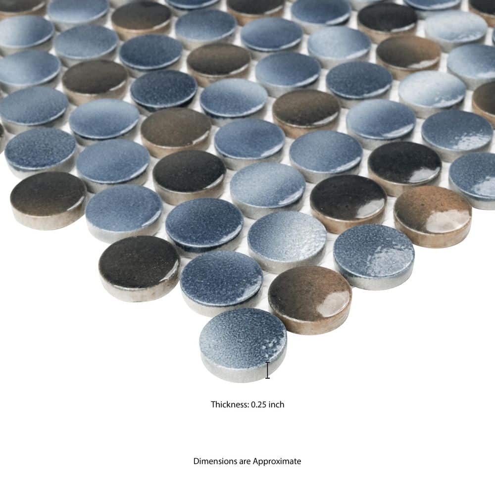 Azul Glossy Penny Round Porcelain Mosaic Tile 12" x 13"
