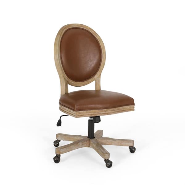 Noble House Elliston Cognac Brown and Natural Adjustable Height Swivel Office Chair