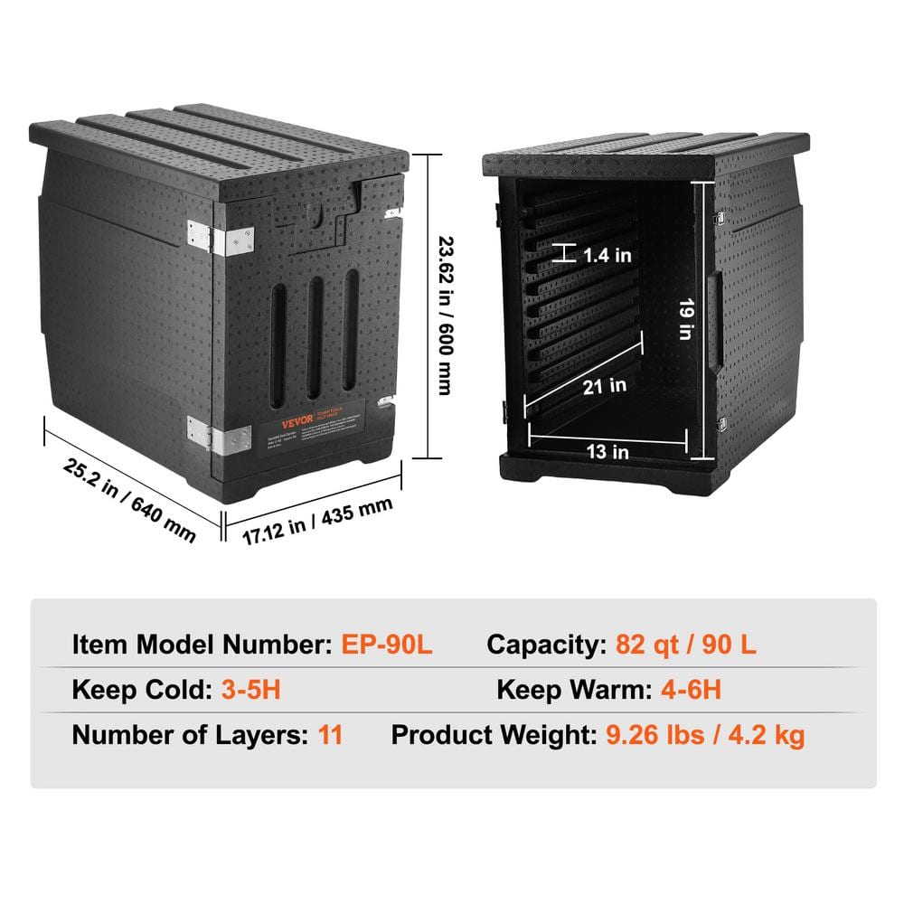 Black Insulated Food Storage Container with Wheels, 82 Qt