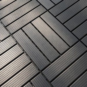 Dark Gray 1 ft. x 1 ft. All-Weather Plastic Outdoor Interlocking Deck Tiles Striped Pattern Garage Floor Tiles(44-Pack)