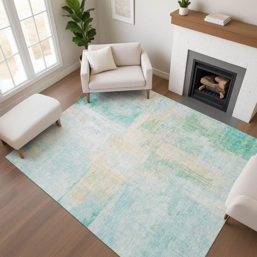 Mayfield Premium Machine Washable Abstract AMF1759 Teal 3 ft. x 5 ft. Area Rug price history on PriceWatchPro