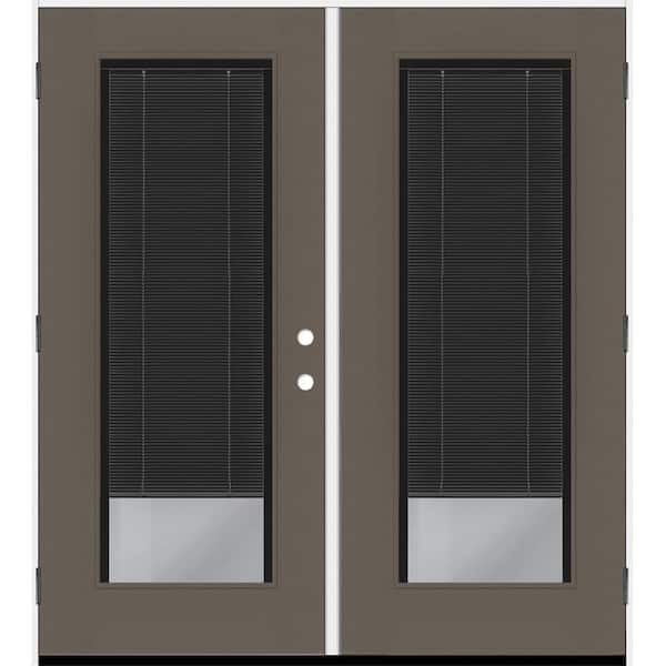 Steves & Sons Legacy 72 in. x 80 in. Full Lite Clear Glass Noir Miniblind Kindling RHOS Fiberglass Retro Patio Door with 6 in. Jamb
