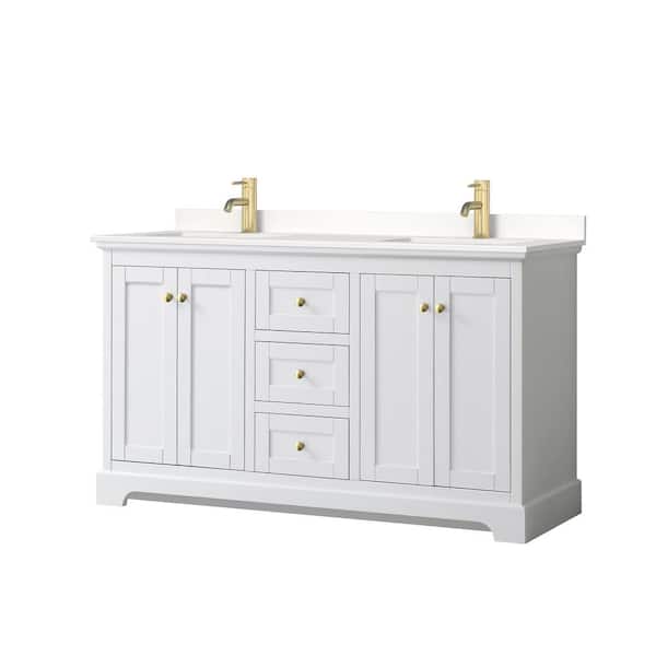 Wyndham Collection Avery 60 in. W x 22 in. D x 35 in. H Double Bath Vanity in White with White Quartz Top