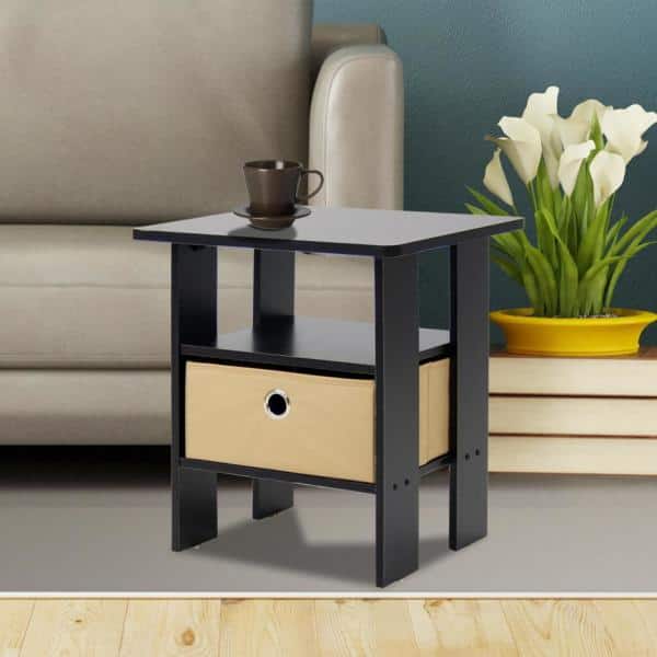 Espresso & Brown Square Wood End Table with Storage Bin