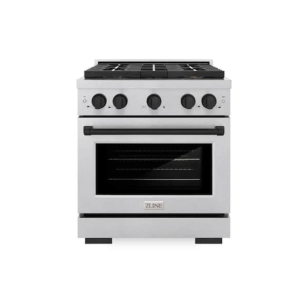 Autograph 30 in. 4.2 cu. ft. Dual Fuel Range with 4 Burner Cooktop in Satin Stainless Steel and Matte Black
