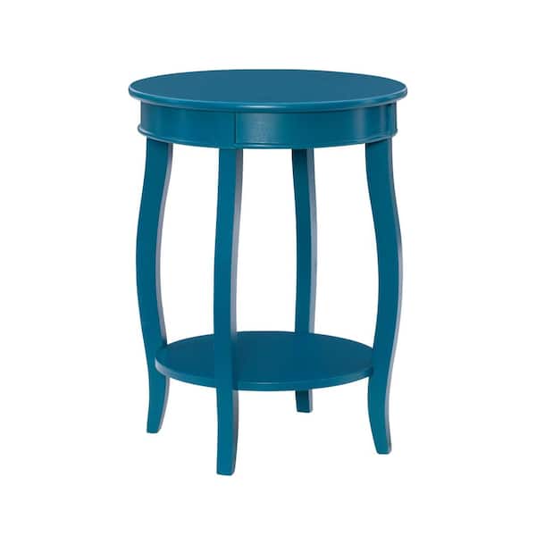 Powell Company Justine 18 in. Teal Round Wood Side End Table with Shelf