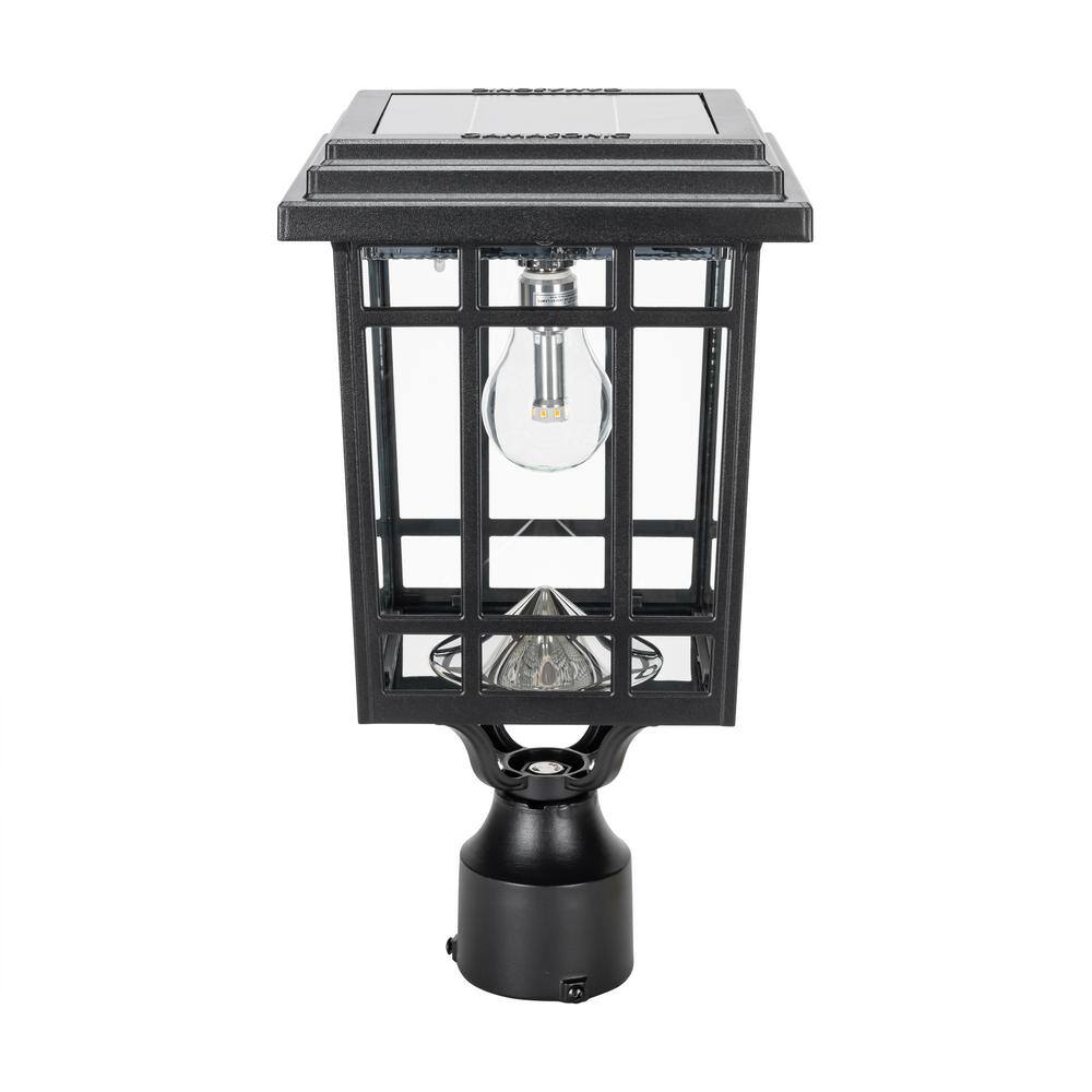 Grand Prairie Black Solar LED Lamp Post with Glass Panels
