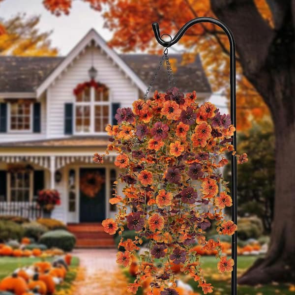 11.8 in. H Multi- Colored Artificial Fall Hanging Mums Plants for Outdoor Decor, 4-Pack UV Resistant Faux Silk Flowers