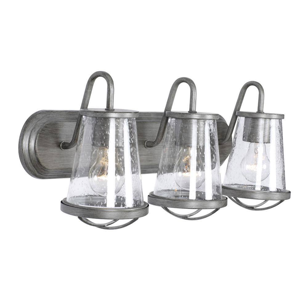 Weathered Iron 24" Bath Bar with Clear Seedy Glass Shades