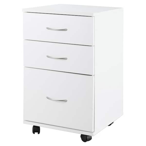 Basicwise Office White File Cabinet 3 Drawer Chest with Rolling Casters