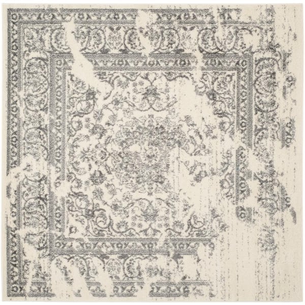 SAFAVIEH Adirondack Ivory/Silver 4 ft. x 4 ft. Square Floral Border Area Rug