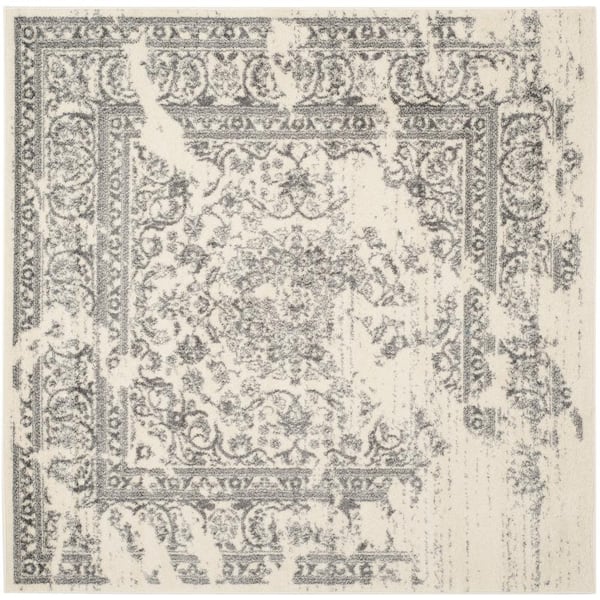 SAFAVIEH Adirondack Ivory/Silver 6 ft. x 6 ft. Square Floral Border Area Rug
