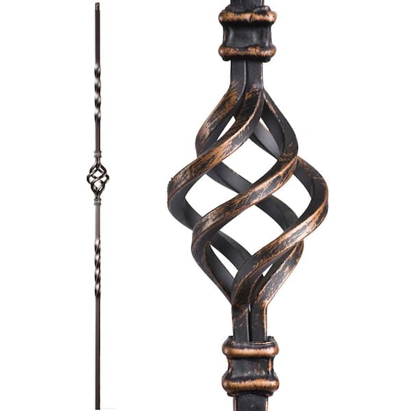 HOUSE OF FORGINGS Twist and Basket 44 in. x 0.5 in. Oil Rubbed Bronze Single Basket Solid Wrought Iron Baluster