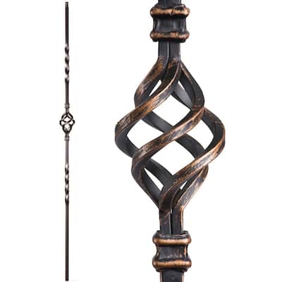 Twist and Basket 44 in. x 0.5 in. Oil Rubbed Bronze Single Basket Hollow Wrought Iron Baluster