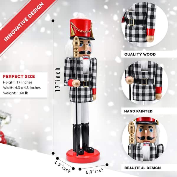 Soldat De Nutcracker Noël Ciao - Hallebardier En Bois 60cm, Décoration Traditionnelle Rouge/Noir Avec Tissu