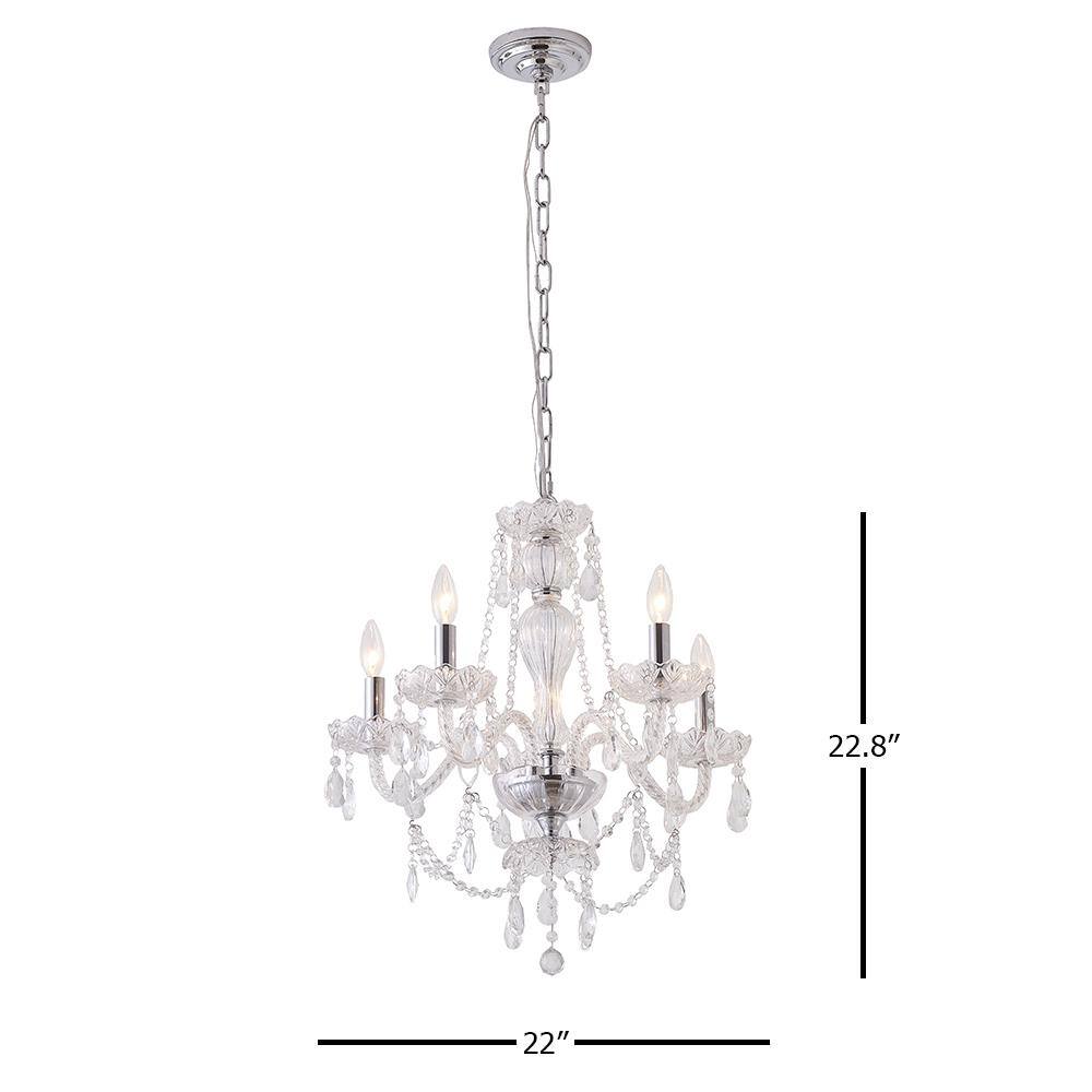 Chrome and Crystal 5-Light Candle Chandelier with Adjustable Chain