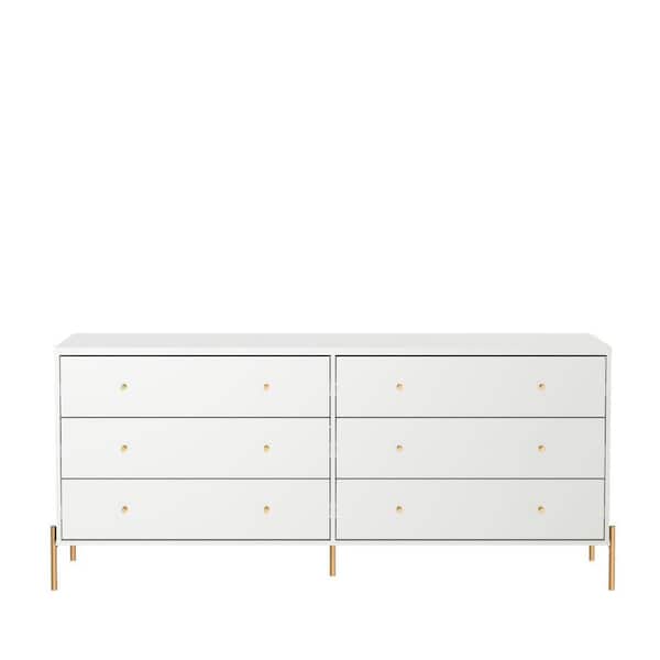 Manhattan Comfort Jasper 71.65 in. 6-Drawer White Double Dresser (31.14 in. H x 71.65 in. W x 17.51 in. D)