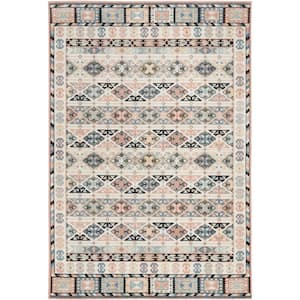 Washable Decor Ivory Multicolor 5 ft. x 7 ft. Distressed Contemporary Area Rug