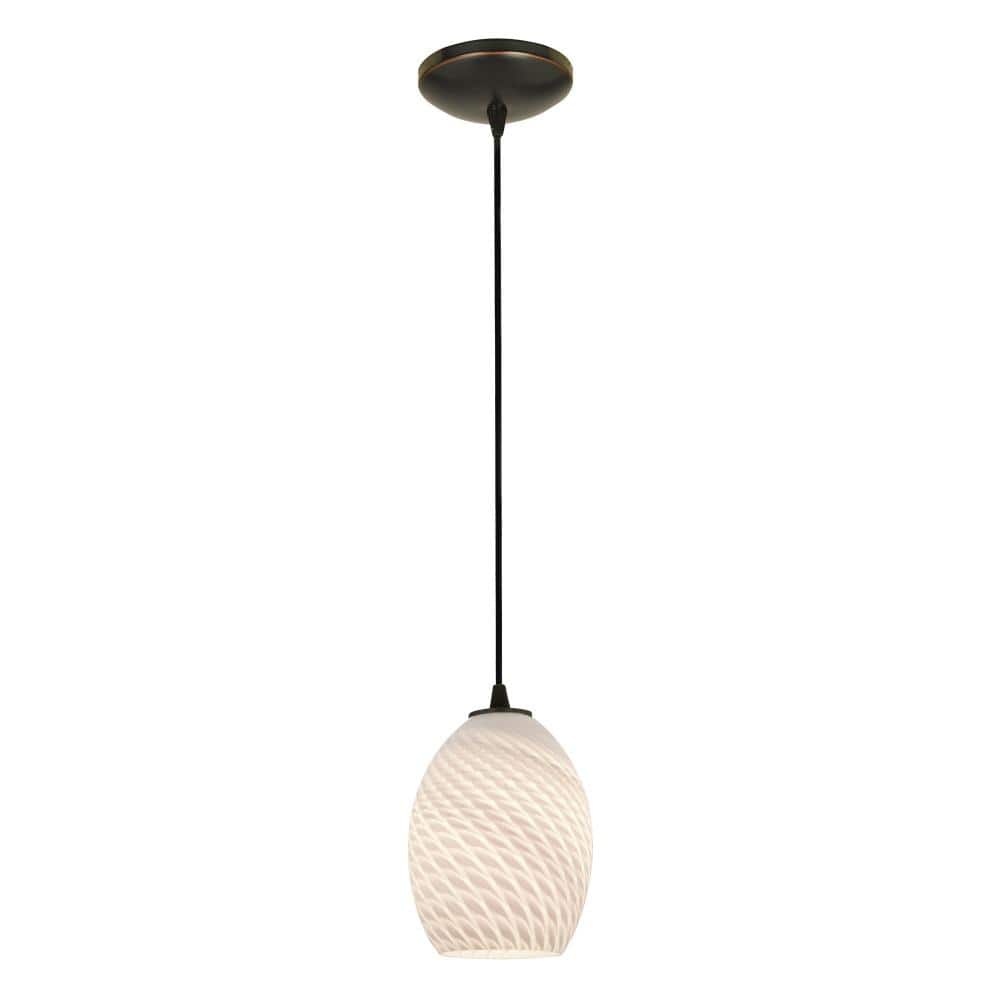 Brandy FireBird 1-Light Oil Rubbed Bronze Shaded Pendant Light with Glass S