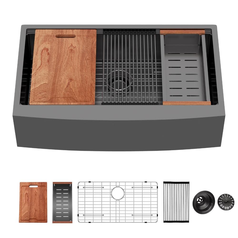 36 in. Farmhouse/Apron-Front Single Bowl 16 Gauge Gunmetal Black Stainless Steel Workstation Kitchen Sink price history on PriceWatchPro